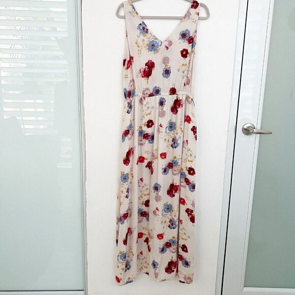 Lucky Brand Floral Maxi Dress LARGE beige Sleeveless Viscose - Picture 10 of 14